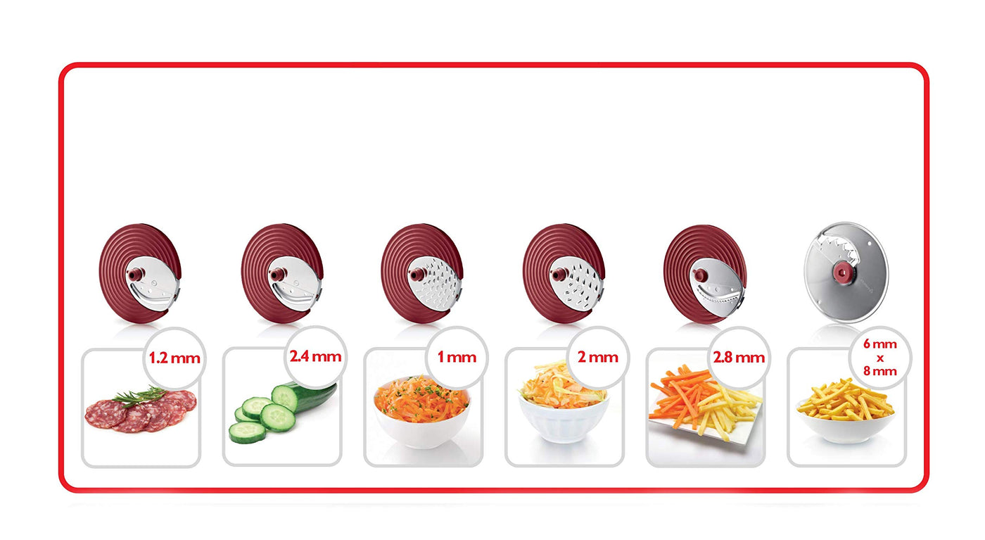Philips HR1388/80 Viva Collection Salatzubereiter und Zerkleinerer / 200 W / 6 Scheibensätze aus Edelstahl, weiß/schwarz/rot