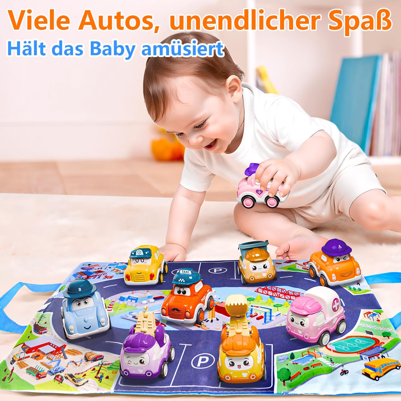 KmmiFF 12pcs Aufziehauto ab 1 Jahr, Mini Zurückziehen Spielzeugauto Set mit Spielmatte und Aufbewahrungsbox als Geburtstag Weihnachten Neujahr Geschenk für Jungen Mädchen Kinder 1 2 3 Jahre