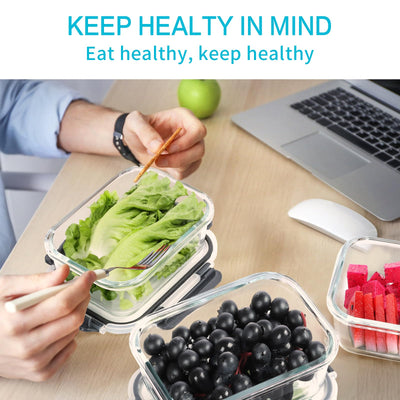 Skroam Glas-Frischhaltedosen 20 Stück 640ml [10 Behälter + 10 Deckel] - Meal Prep Boxen für Lebensmittel - Transparente Deckel - für Home Küche oder Restaurant