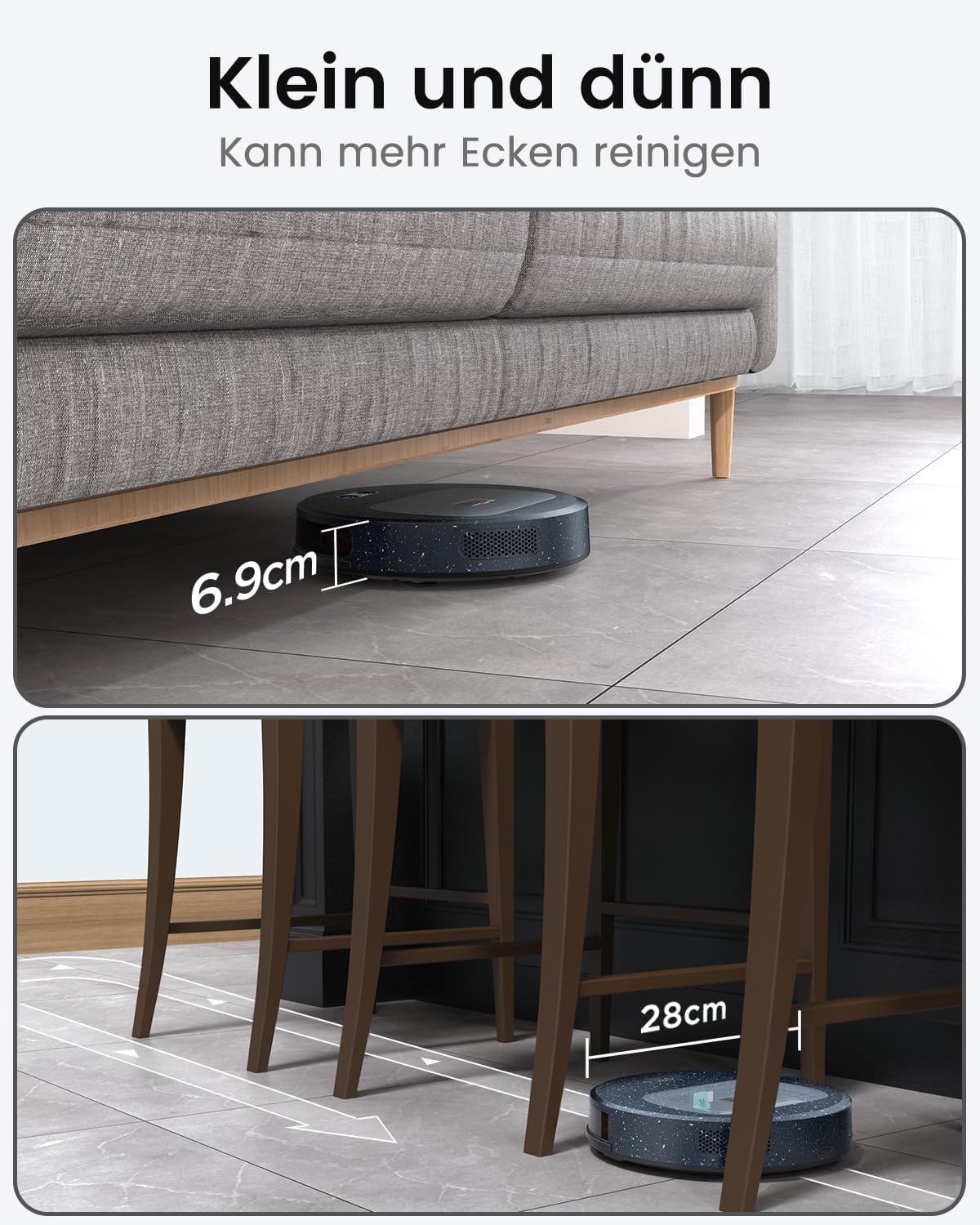 LEFANT F1P Saugroboter mit 5000Pa Saugkraft, DREI Saugleistungsstufen,600mL Staubbehälter, 6,9 cm, 250 Minuten,Roboterstaubsauger ausschließlich für Hartböden und Kurzflorteppich,Tierhaare（blau）