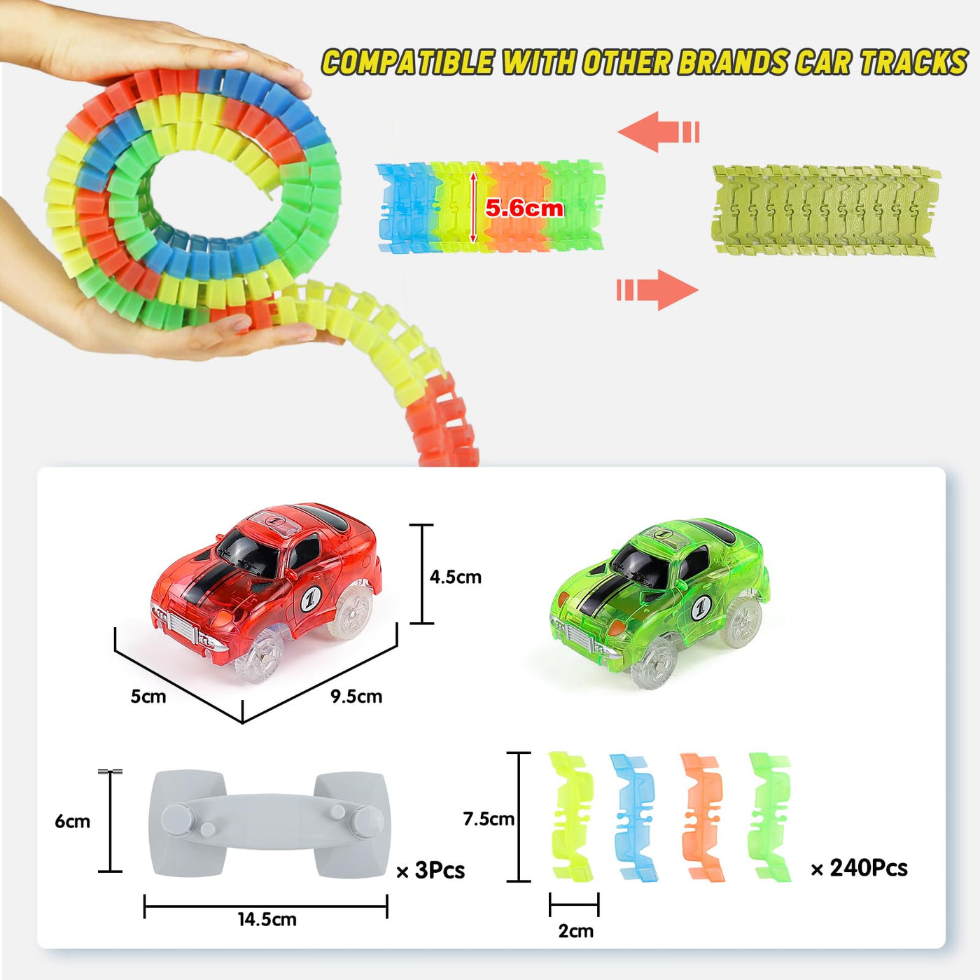 Spielzeug ab 3 Jahre Autorennbahn Rennbahn Kinder 3 Jahre mit 240 Stück Leucht Autorennbahn 2 Glow Tracks Auto Geschenk Mädchen Kinderspielzeug ab 3 4 5 6 Jahre Junge Mädchen