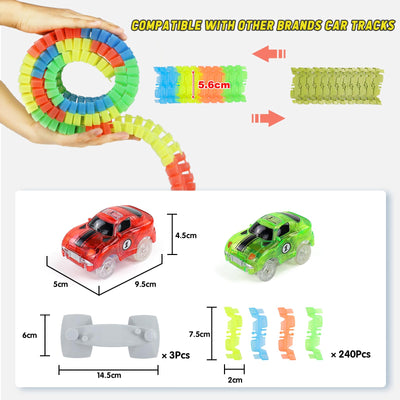 Spielzeug ab 3 Jahre Autorennbahn Rennbahn Kinder 3 Jahre mit 240 Stück Leucht Autorennbahn 2 Glow Tracks Auto Geschenk Mädchen Kinderspielzeug ab 3 4 5 6 Jahre Junge Mädchen