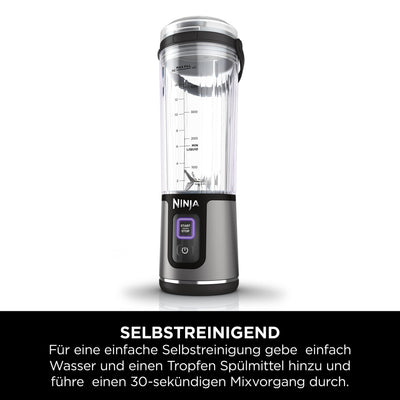 Ninja Blast Tragbarer Mixer / Blender / Smoothie Maker, 530ml Becher, Auslaufsicherer Deckel, Leistungsstarker Mini Standmixer, Kabellos & Wiederaufladbar, Zerkleinert Eis & Obst, Schwarz, BC151EUBK