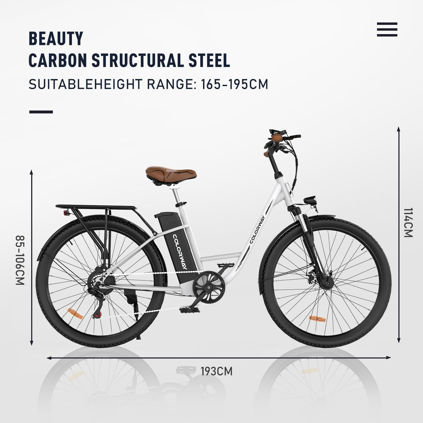 COLORWAY 28"*2,0" E-Bikes, mit bürstenlosem 250W Motor. Elektrofahrräder mit eingebautem 36V 15Ah Akku, 7 Gängen, LCD-Display, Stoßdämpfergabel.