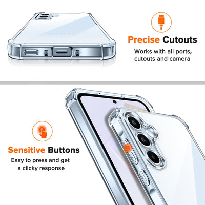 iVoler Nie Vergilbung Klar Hülle für Samsung Galaxy A35 5G mit Stoßfest Schutzecken, 1 Handyhülle mit 3 Stück Panzer Schutz Glas, [Militärischer Schutz] Transparent Schutzhülle Dünn Durchsichtige Case