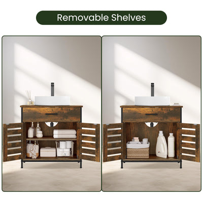 EUGAD Waschbeckenunterschrank, Badezimmer Unterschrank Waschbecken, Badezimmerschrank mit Schublade, 2 Türen, verstellbare Ablage, freistehend, 60x60x30 cm, Rustikles Braun