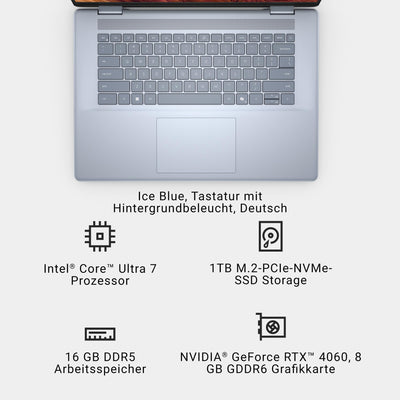 Dell Inspiron 16 Plus 7640 Laptop 16 Inch 16:10 2.5K Display, Intel Evo Edition - Intel Core Ultra 7, NVIDIA GeForce RTX 4060 Graphics, 16GB RAM, 1TB, Windows 11 Home, Fingerprint Reader, Keyboard