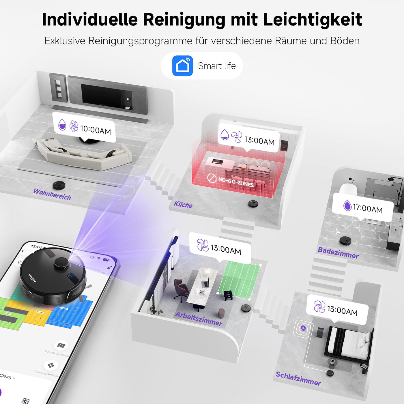 MONSGA Saugroboter mit Wischfunktion, 3.5L Staubsauger Roboter mit Absaugstation, 5000Pa Saugkraft, 180Min Laufzeit, LiDAR Navigation, Starke Saugkraft ideal für Teppich und Tierhaare, APP Steuerung