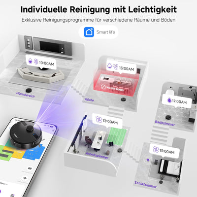MONSGA Saugroboter mit Wischfunktion, 3.5L Staubsauger Roboter mit Absaugstation, 5000Pa Saugkraft, 180Min Laufzeit, LiDAR Navigation, Starke Saugkraft ideal für Teppich und Tierhaare, APP Steuerung