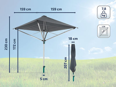 Leifheit Wäschespinne LinoProtect 400 mit wasserdichtem Dach, Wäscheschirm verlängert die Outdoor-Trockensaison, Wäscheständer aus Aluminium inkl. Bodenhülse