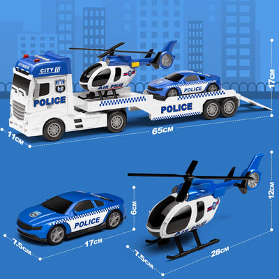 Tacobear Polizei Lastwagen Spielzeug Geschenke ab 2 3 4 5 Junge groß LKW Spielzeug & Hubschrauber Polizeiauto Abnehmbar Anhänger, Reibungsbetrieb Autotransporter Spielzeug Geschenkideen Kinder Jungen