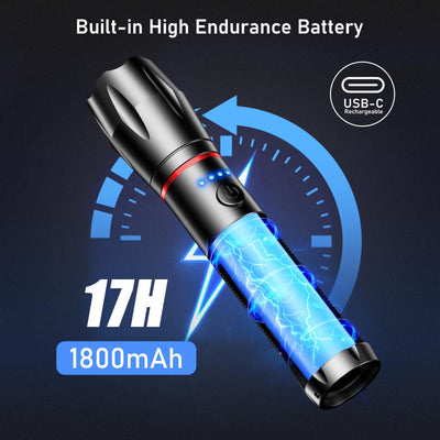 Blukar LED Taschenlampe Aufladbar, 2000 Lumen Extrem Helle Zoombares Taschenlampen mit 5 Lichtmodi und Langer Betriebsdauer, IPX6 Wasserdichte Handlampe für Camping, Wandern, Angeln, Outdoor, Notfäll