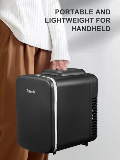 Mini-Kühlschrank, 4 Liter/6 Dosen, tragbarer Kühler und Wärmer persönlicher Kühlschrank für Hautpflege, Kosmetik, Getränke, Lebensmittel, ideal für Schlafzimmer, Büro, Auto, Freonfrei (Schwarz)