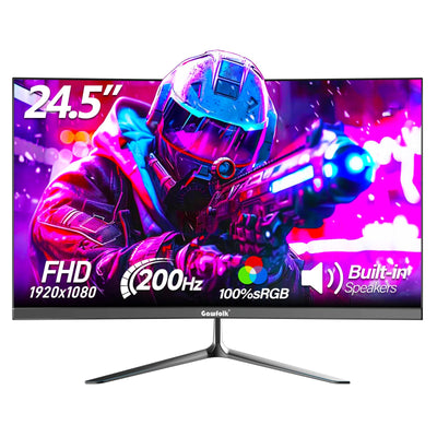 Gawfolk 24,5 Zoll Gaming Monitor mit Lautsprechern, 200 Hz PC Bildschirm FHD 1080P Rahmenlose Computermonitore, DisplayPort, HDMI, Augenpflege