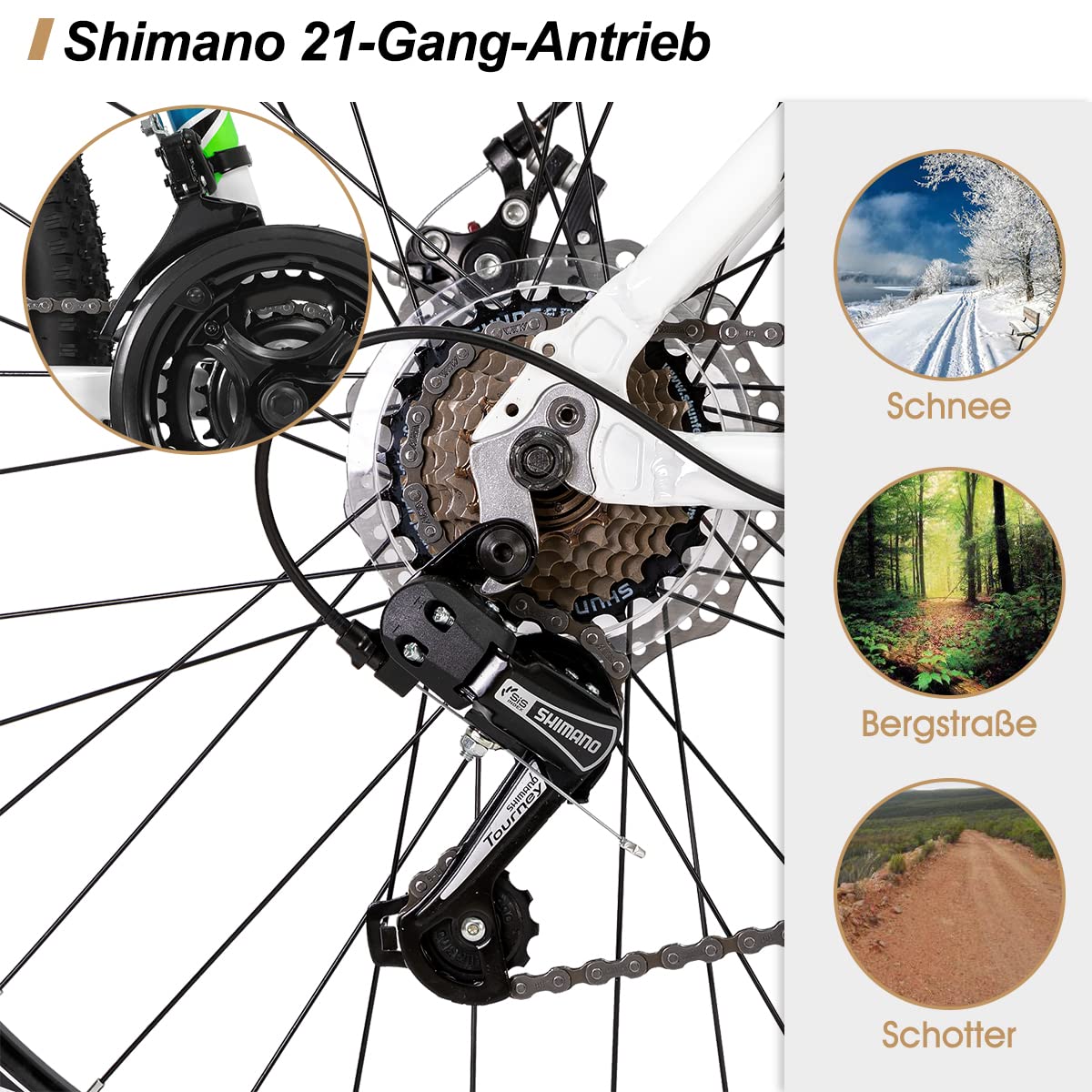 Hiland 26 Zoll Mountainbike 21-Gang MTB Aluminiumrahmen Scheibenbremse Federgabel Jugendliche Fahrrad Herren Damen weiß