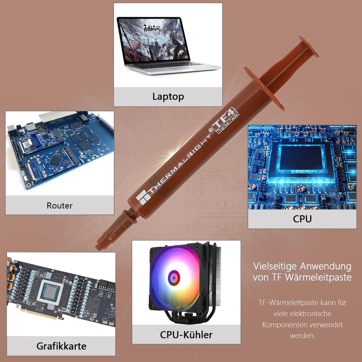 THERMALRIGHT TF4 4g Wärmeleitpaste für Kühler,Kühlkörperpaste Hohe Beständigkeit 9,5W/m.k,Grafikkarte CPU Wärmeleitpaste(TF4 4g)