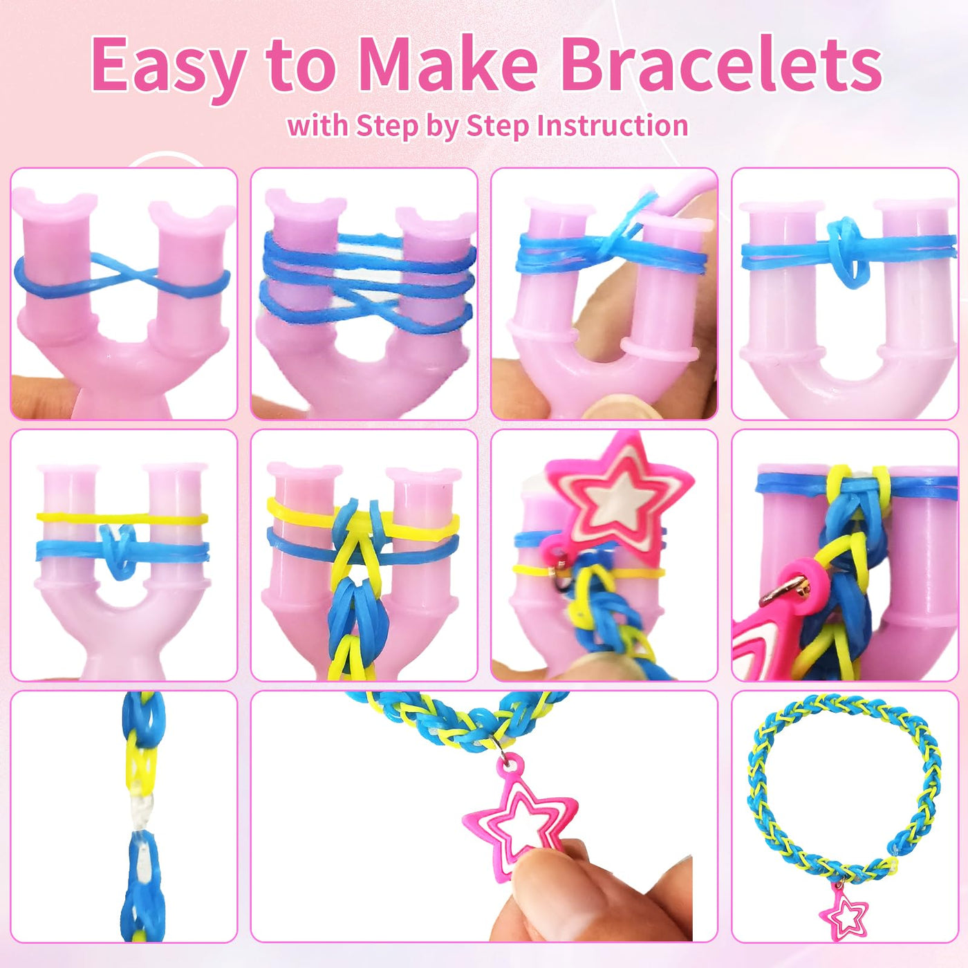 3800+ Für Loom Bänder Set, 54 Rastern Loop Armbänder Set Kinder, einschließlich Webstuhl, Häkelnadel, Anhänger, Perlen usw Für Loom Bänder Zubehör. Loops Gummis sind Kinderspielzeug und Geschenke