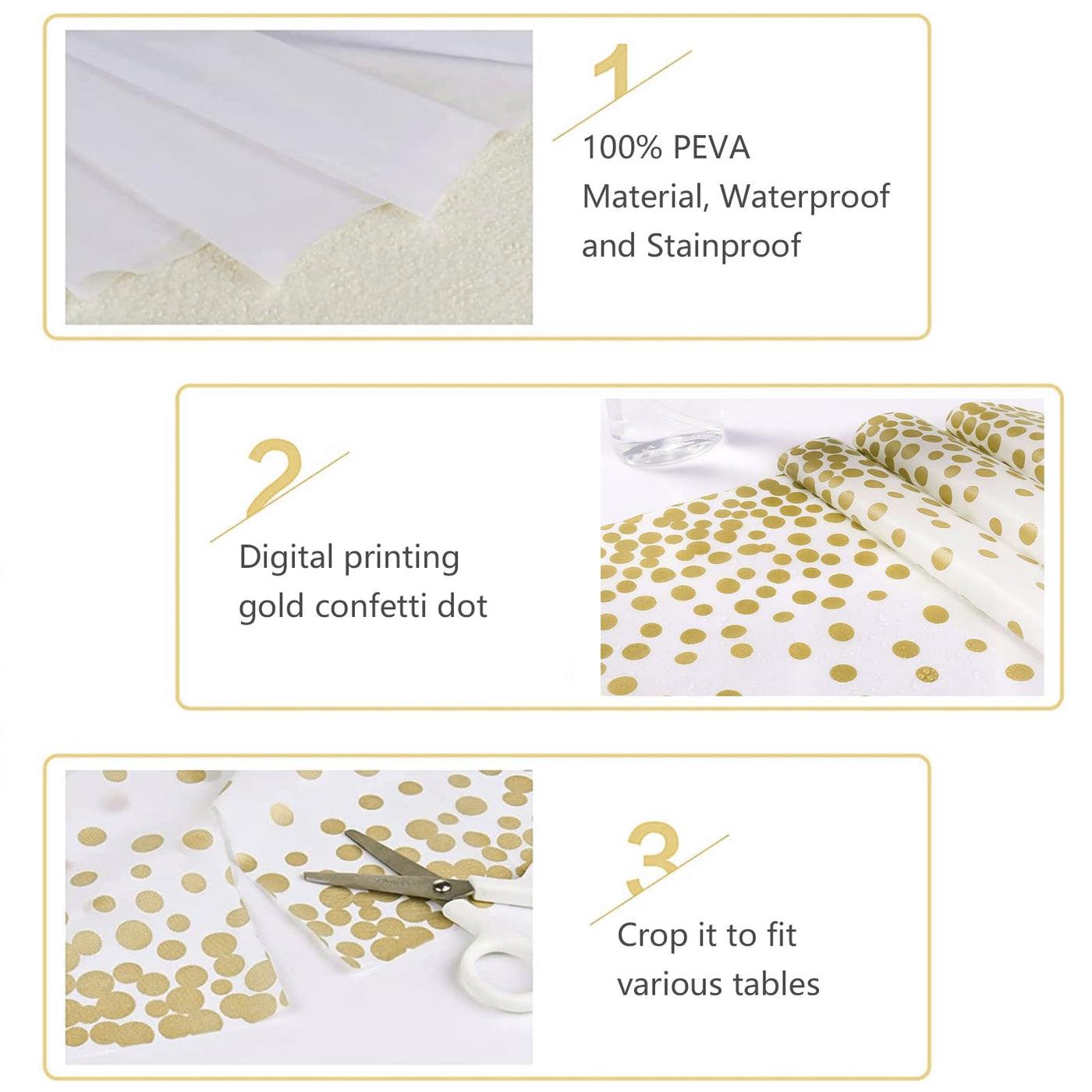 MOKANI Einweg Tischdecke, 4 Stück Tischdecken Geburtstag, Wasserdicht Tischdecke Bierzeltgarnitur, Rechteckig Tischtuch Geeignet für Party, Weihnachten, Hochzeit, 137 x 274 cm, Gold