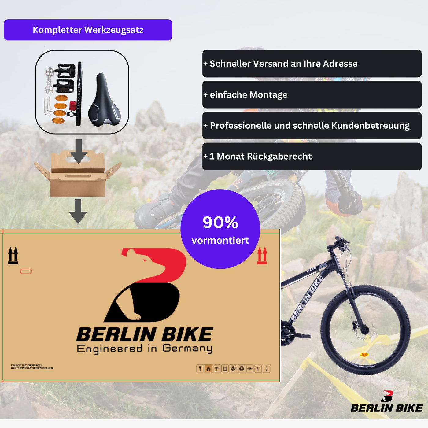 BERLIN BIKE Mountainbike MTB1 – mit komplettem Shimano Set - 21 Gang Shimano FD-TZ500/RD-TY300D, Dacron Hydraulische Scheibenbremsen (Schwarz-Silber, 27,5 Zoll und 51 cm Rahmenhöhe)