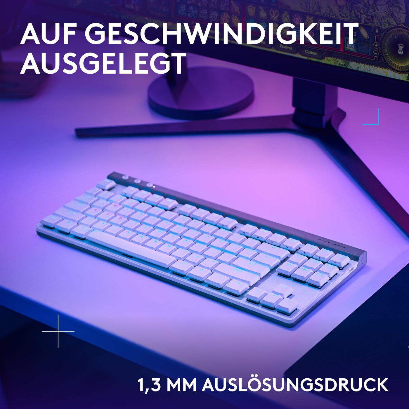 Logitech G G515 LIGHTSPEED TKL kabellose flache Gaming-Tastatur, LIGHTSYNC RGB, dünnes Profil ohne Ziffernblock, PBT-Tastenkappen, taktile mechanische Switches, Deutsches QWERTZ-Layout - Weiß