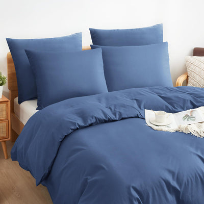Sufdari Bettwäsche 135x200 Baumwolle Blau, 100% Baumwolle Bettbezug aus Atmungsaktive, Bettwäsche-Set mit 1 Kissenbezug 80x80 cm+1 Bettbezug mit Reißverschlus