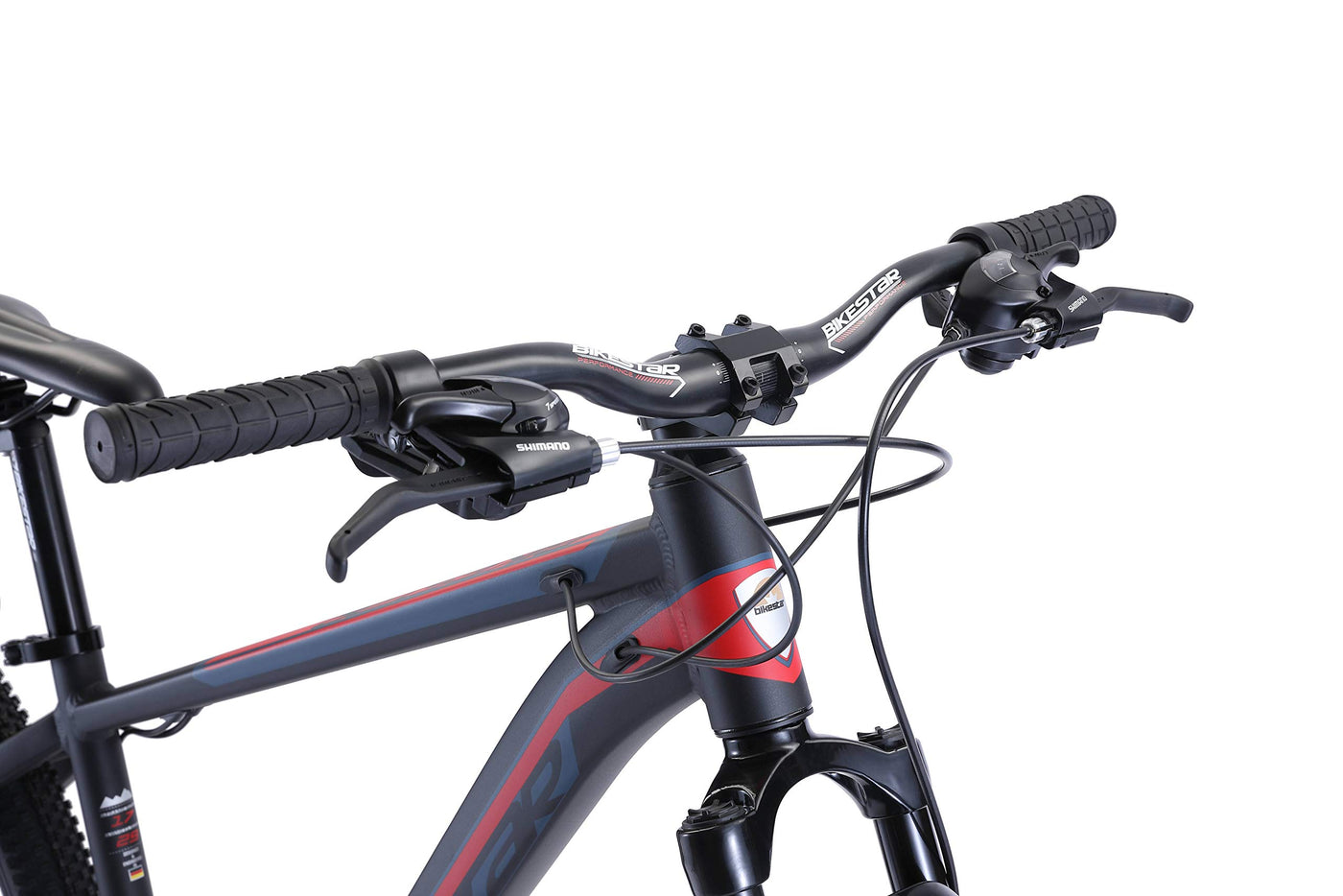 BIKESTAR Hardtail Aluminium Mountainbike Shimano 21 Gang Schaltung, Scheibenbremse 29 Zoll Reifen | 17 Zoll Rahmen Alu MTB | Schwarz Rot