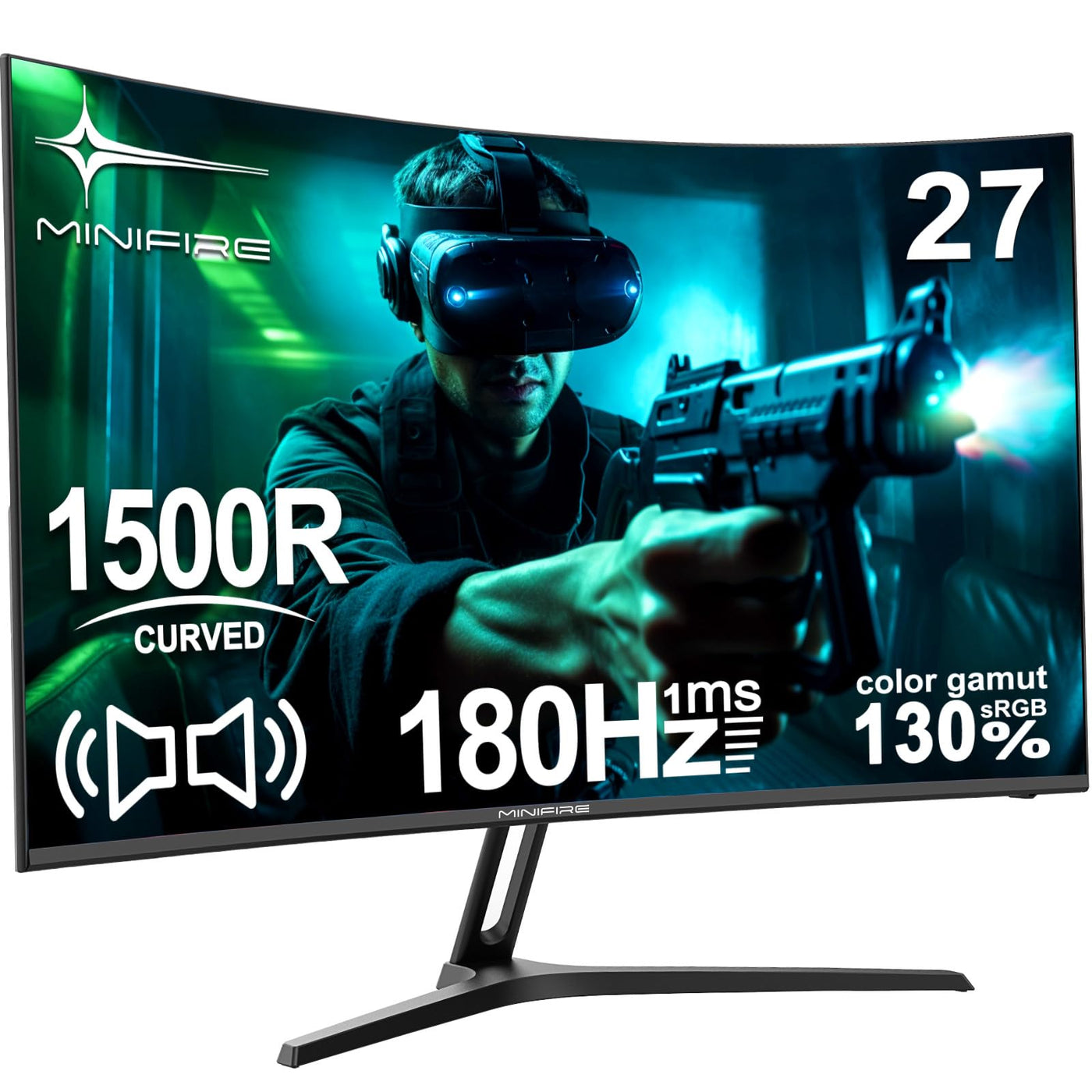 Minifire Gaming Curved Monitor 27 Zoll MFG27C1 180Hz 1Ms 130% sRGB Monitor mit Sprecher 1920 * 1080 VA Panel （MFG27C1 mit HDMI-Kabel）