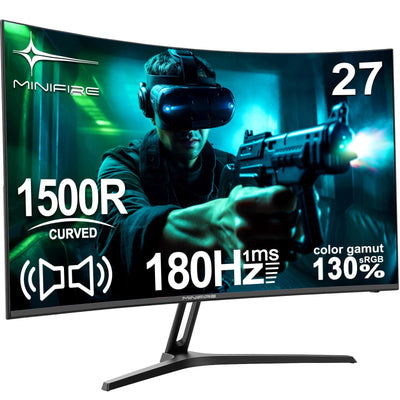 Minifire Gaming Curved Monitor 27 Zoll MFG27C1 180Hz 1Ms 130% sRGB Monitor mit Sprecher 1920 * 1080 VA Panel （MFG27C1 mit HDMI-Kabel）