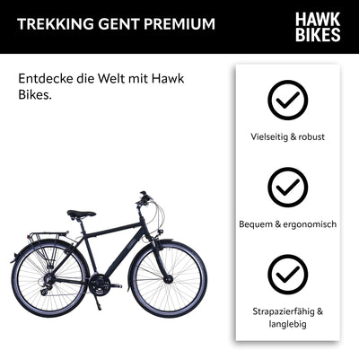 HAWK Trekking Gent Premium Fahrrad Herren 57 cm I Tolles Trekkingrad mit Microshift 24 Gang Kettenschaltung & LED Beleuchtung I Allrounder I Schwarz