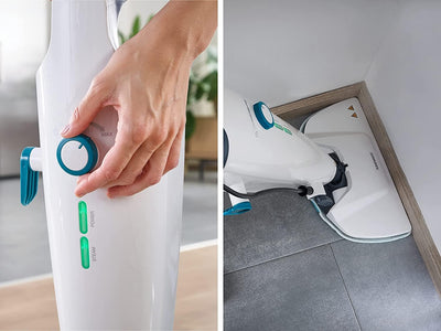 Leifheit Dampfreiniger CleanTenso Power 2.0 mit heißem Wasserdampf gegen Bakterien, Dampfmop mit kurzer Aufheizzeit und 50min Wischdauer, Dampfbesen für Eckenreinigung, Dampfwischer in modernem Design