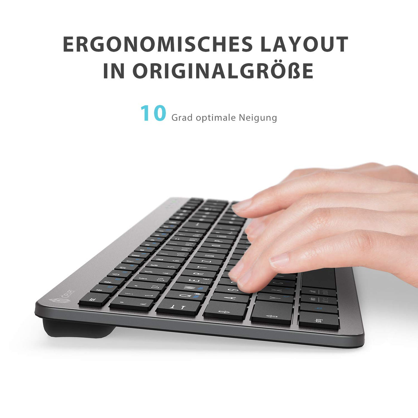 iClever GK08 Wireless Keyboard and Mouse - 2.4G Ultraslim Rechargeable Wireless Keyboard Mouse Set for PC, Desktop, Notebook, Laptop, Windows Mac OS, QWERTZ Layout, Black and Grey