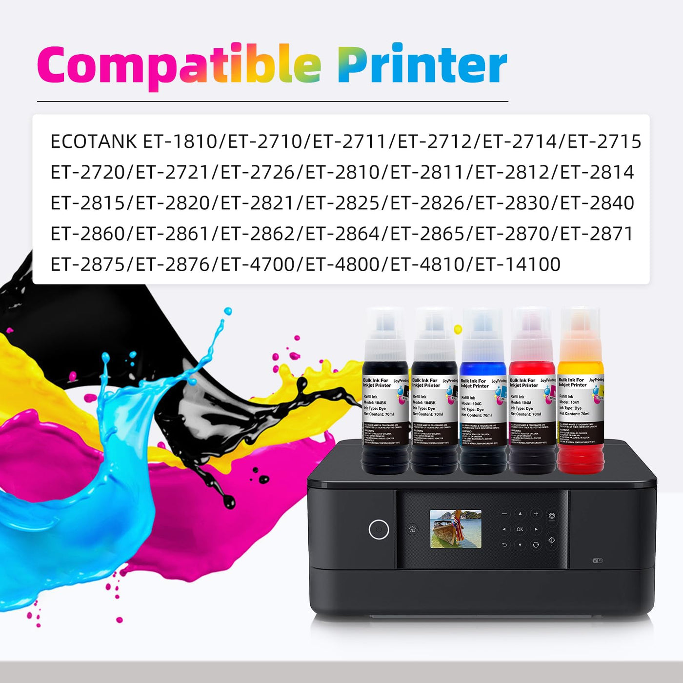 JoyPrinting 104 Tinte Kompatibel für Epson 104 Multipack Tintenflasche für Ecotank ET-2820 ET-2710 ET-2720 ET-2815 ET-2810 ET-2826 ET-1810 ET‑2711 ET-2712 ET-2715 ET-2714 ET-2721 ET-2726 ET-4800