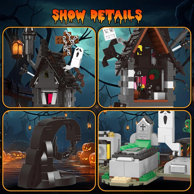 QLT Halloween Haus Haunted Mini Klemmbausteine Bausteine,Halloween Christmas Spielzeugset, Mädchen und Jungen 6-12 1092 PCS