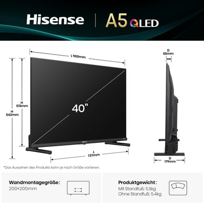 Hisense 40A5Q Fehrnseher, 40 Zoll, 2K QLED, Smart TV, Game Mode, AI Sports Mode, Dolby Atmos, Dolby MS12, DTS X, HDR10, HLG, Full HD, High Contrast, Rauschunterdrückung [2025]
