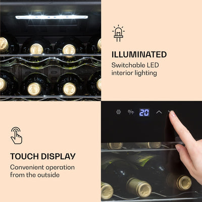 Klarstein Ultimo Uno Weinkühlschrank - Wine Fridge mit Temperaturregler: 5-8 °C, Weinschrank mit Touch-Bedienfeld, Platz für 16 Flaschen, 42 Liter Gesamtvolumen, schwarz