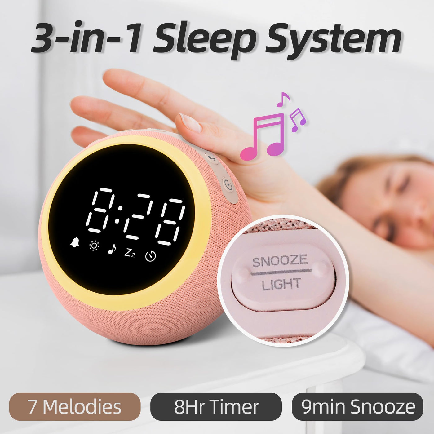 Smart Digital Wecker mit 25 Entspannungstönen, Nachtlicht, Schlummertaste, Timer & Einstellbarer Lautstärke/Helligkeit - Weißes Rauschen Schlafhilfe für Kinder, Mädchen, Erwachsene im Schlafzimmer