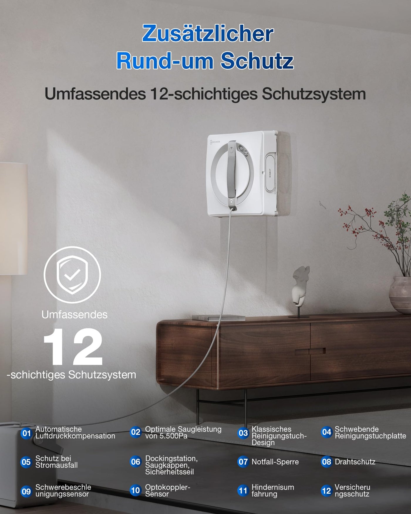 ECOVACS WINBOT W2 PRO Omni Fensterputzroboter mit 6-in-1 Multifunktionsstation, Aufladen im Betrieb, 3-Düsen-Sprühkopf, 12-Stufen-Schutz, Win-SLAM 4.0 Pfadplanung, Weiß