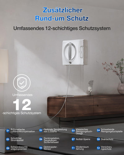 ECOVACS WINBOT W2 PRO Omni Fensterputzroboter mit 6-in-1 Multifunktionsstation, Aufladen im Betrieb, 3-Düsen-Sprühkopf, 12-Stufen-Schutz, Win-SLAM 4.0 Pfadplanung, Weiß