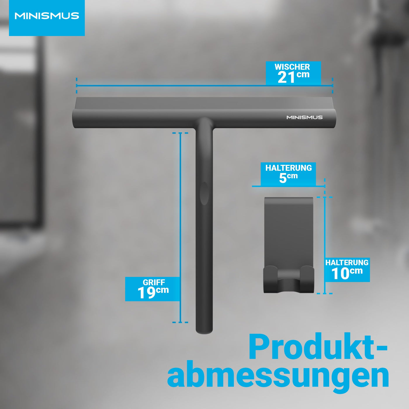 MINISMUS Fensterabzieher mit Aufhänger – Profi Abzieher Dusche - Duschabzieher – Schlierenfrei – Hochwertiger Silikon - Antirutsch (Schwarz)