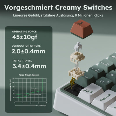 RK ROYAL KLUDGE R65 Gaming Tastatur 60 Prozent mit Knopf, Gasket Mechanische Tastatur Kabellos Bluetooth/2.4G/USB-C RGB PBT Tastenkappen QWERTZ QMK/VIA, Hot Swap Linearer Creamy Switches