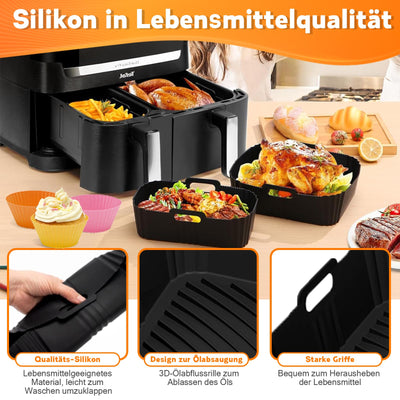 Heißluftfritteuse Zubehör für Tefal Ey9018 Dual Easy Fry 8,3L(5,2/3,1L), Silikonform Airfryer Zubehör, Zubehör Heißluftfritteuse Backform Grillrost Kuchenformen für Tower T17099/Salter EK5729