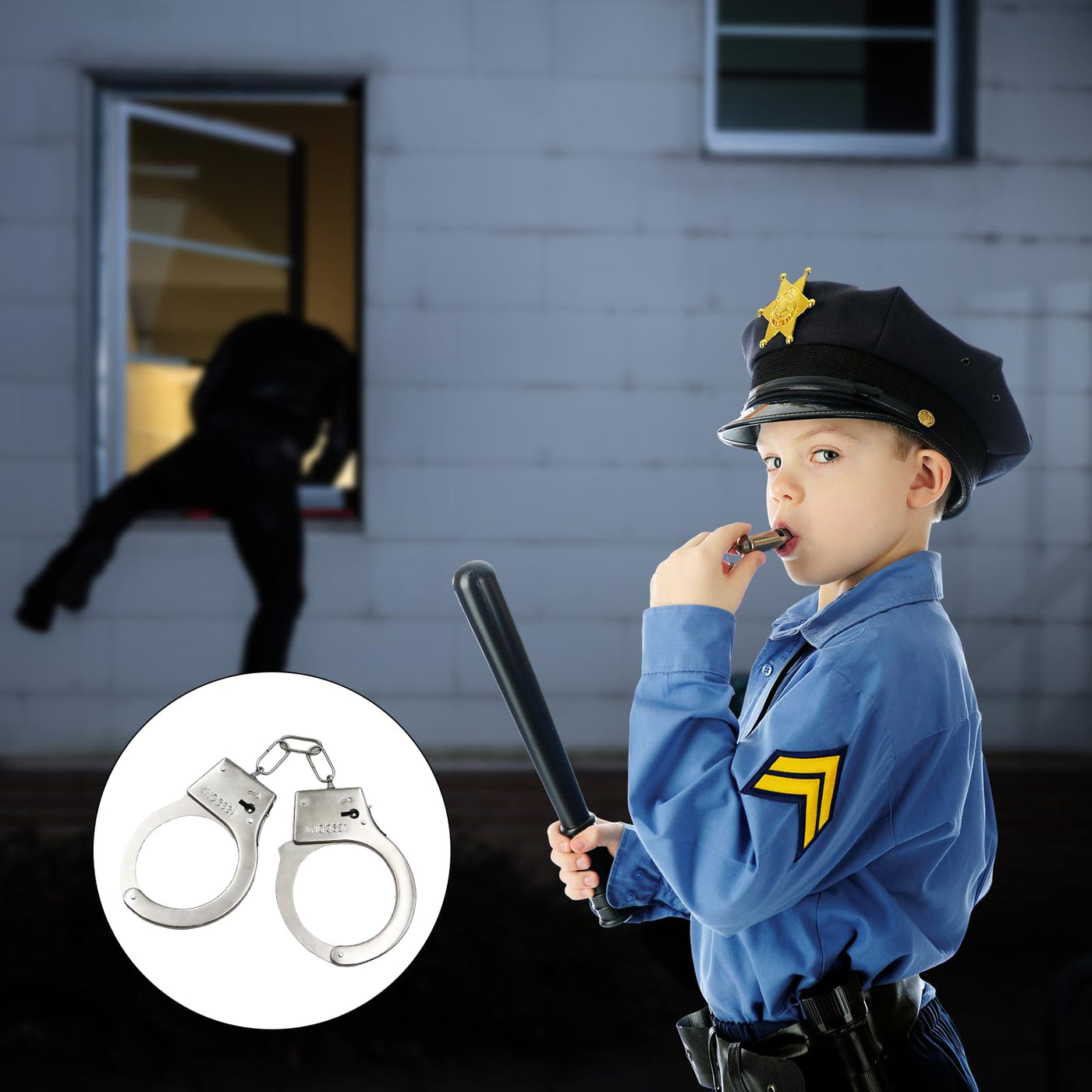 4 Stücke Spielzeug Handschellen mit 4 Schlüssel Handcuffs Kinder Handschellen aus Metall für Polizei Spielen Mottoparty Requisiten Spiel für Kinder (Silber)