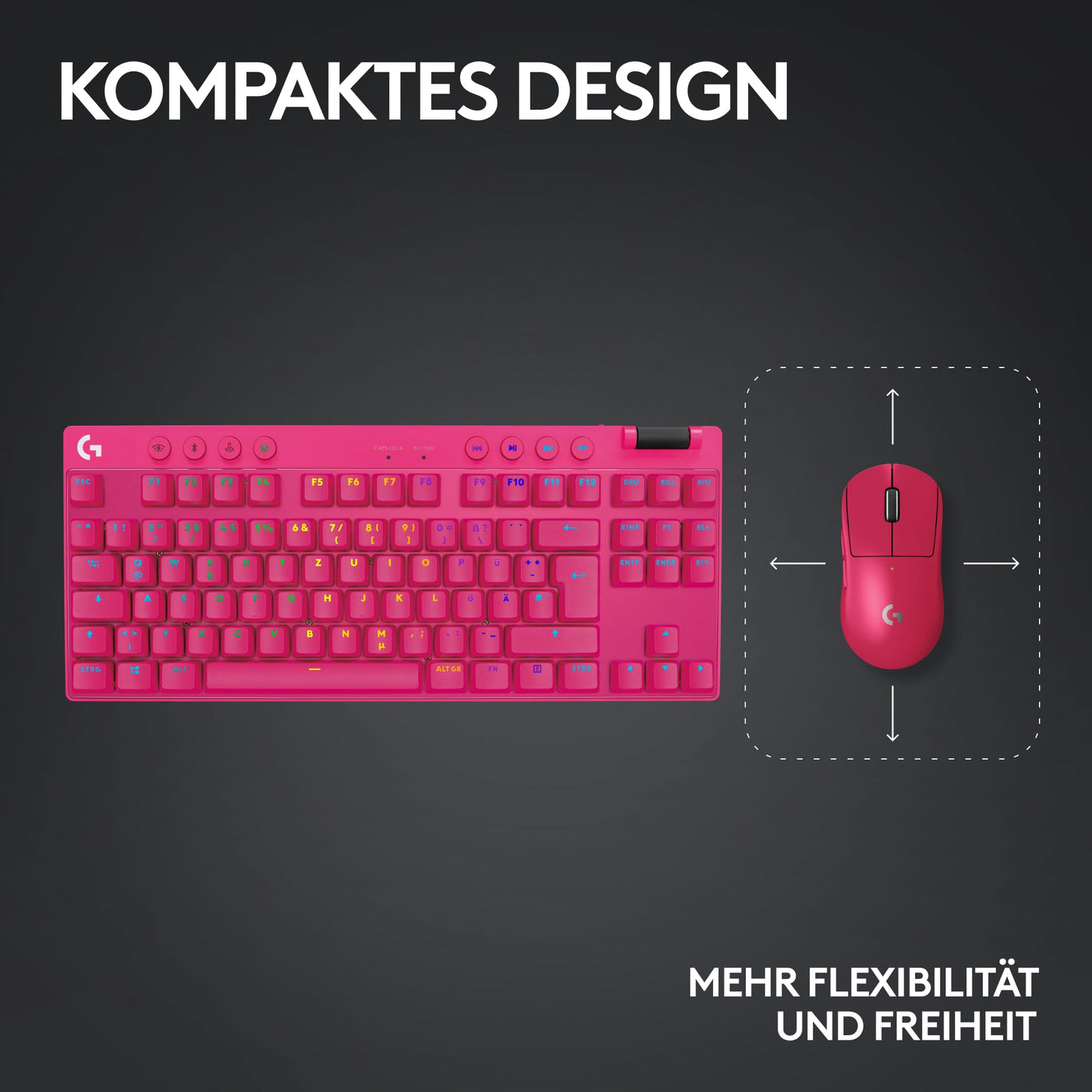 Logitech G PRO X TKL LIGHTSPEED kabellose Gaming-Tastatur, ultramobiles Design ohne Ziffernblock, LIGHTSYNC RGB, PBT-Tastenkappen, Tactile Switches (GX Brown), QWERTZ Deutsches, PC - Magenta