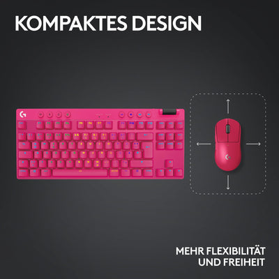 Logitech G PRO X TKL LIGHTSPEED kabellose Gaming-Tastatur, ultramobiles Design ohne Ziffernblock, LIGHTSYNC RGB, PBT-Tastenkappen, Tactile Switches (GX Brown), QWERTZ Deutsches, PC - Magenta