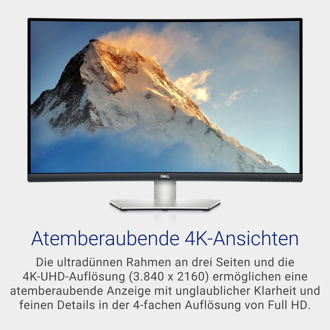 Dell S3221QSA 31.5 Zoll 4K UHD (3840x2160) 1800R Curved Monitor, 60Hz, VA, 4ms, AMD FreeSync, 99% sRGB, Eingebaute Lautsprecher, DisplayPort, 2x HDMI, 3x USB, 3 Jahre Garantie, Silber