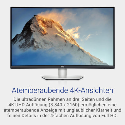 Dell S3221QSA 31.5 Zoll 4K UHD (3840x2160) 1800R Curved Monitor, 60Hz, VA, 4ms, AMD FreeSync, 99% sRGB, Eingebaute Lautsprecher, DisplayPort, 2x HDMI, 3x USB, 3 Jahre Garantie, Silber