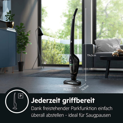 AEG Ergorapido CX7-2-45MÖ 2in1 Akku Staubsauger/50% Recyclingmaterial/beutellos/bis zu 45 min Laufzeit/freistehend/180° Drehgelenk /Bürstenreinigungsfunktion/LED-Lichter/18.5W/ 0.5L/schwarz,grün
