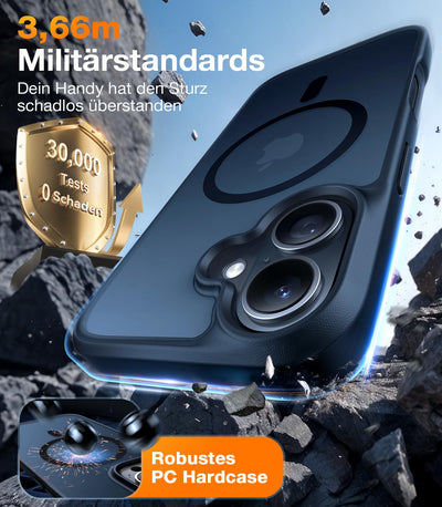 TORRAS Guardian-Mag für iPhone 16 Hülle für MagSafe (TOP Militärschutz & Magnetkraft) Matt Durchscheinende Rückseite Hülle für iPhone 16 Case Dünn Schwarz