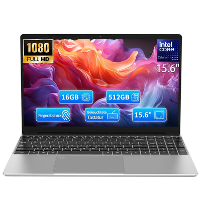 Molegar 2025 FHD Laptop Student/Geschäft,15.6 Zoll Laptop Computer mit 16GB DDR4 512GB SSD,Quad-Core N95(Bis zu 3.4GHz,Beat N5095),8000mAh Großer,2.4/5G WiFi,Webcam,USB 3.0,Beleuchtete Tastatur
