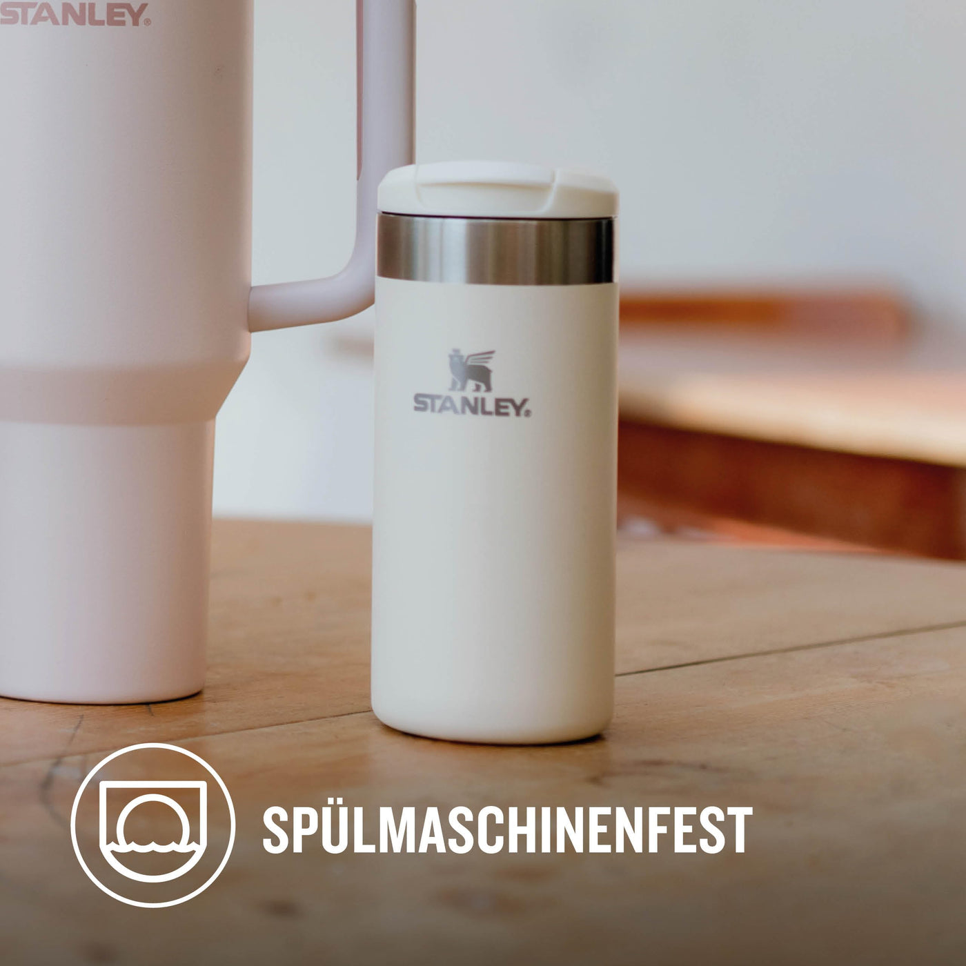 Stanley Aerolight Transit Thermobecher 0.35L - Hält 4 Stunden Heiß - Spülmaschinenfest - Kaffeebecher To Go Auslaufsicher - Kompatibel mit gängigen PKW-Getränkehalterungen - Thermosflasche - Cream